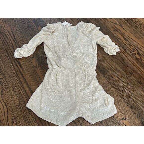 Generation Love Allegra Sequin Romper Faux Wrap Ruched Sleeve Surplice Shell L - Picture 11 of 11